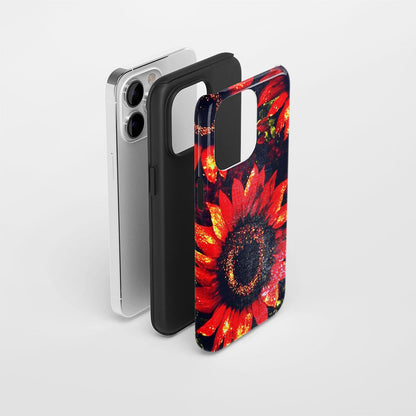 เคส iPhone ดอกทานตะวันเคลือบด้าน 2 ชั้น พิมพ์ลายด้วยมือครึ่งหนึ่ง 