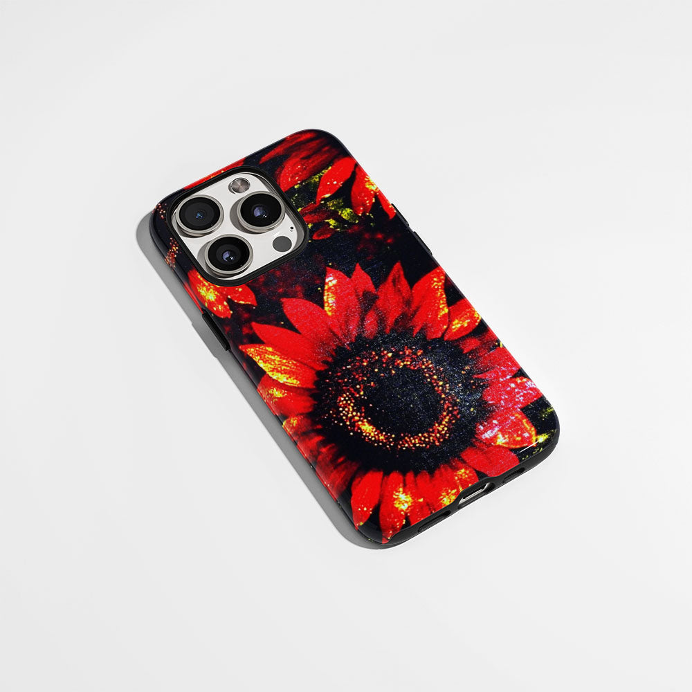 เคส iPhone ดอกทานตะวันเคลือบด้าน 2 ชั้น พิมพ์ลายด้วยมือครึ่งหนึ่ง 