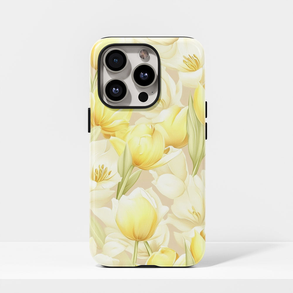 Double-Layer Semi-Handprinted Tough Matte Tulip iPhone Case