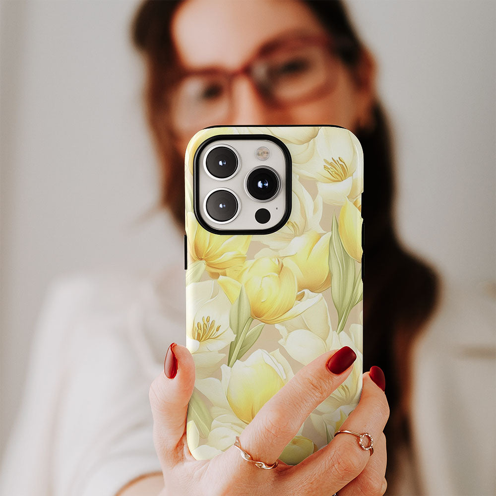 Double-Layer Semi-Handprinted Tough Matte Tulip iPhone Case