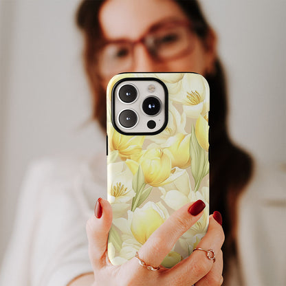 Double-Layer Semi-Handprinted Tough Matte Tulip iPhone Case