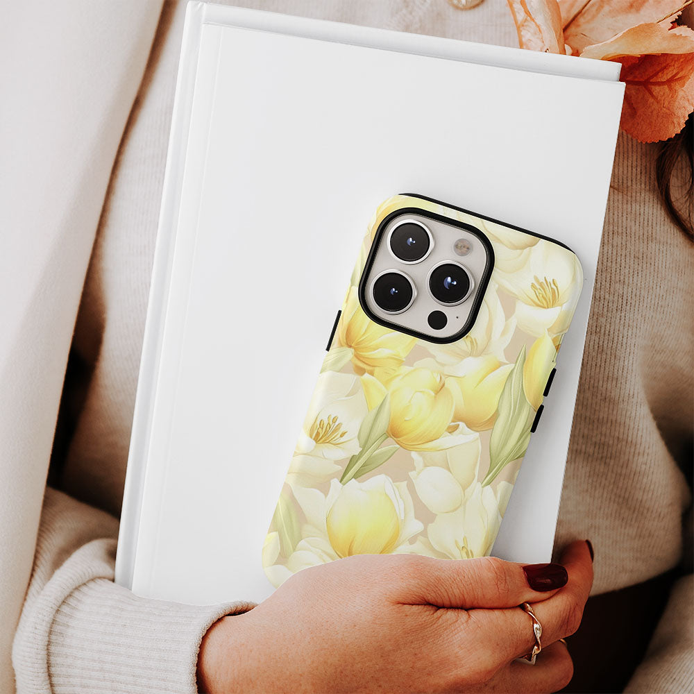 Double-Layer Semi-Handprinted Tough Matte Tulip iPhone Case