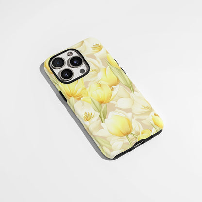 Double-Layer Semi-Handprinted Tough Matte Tulip iPhone Case