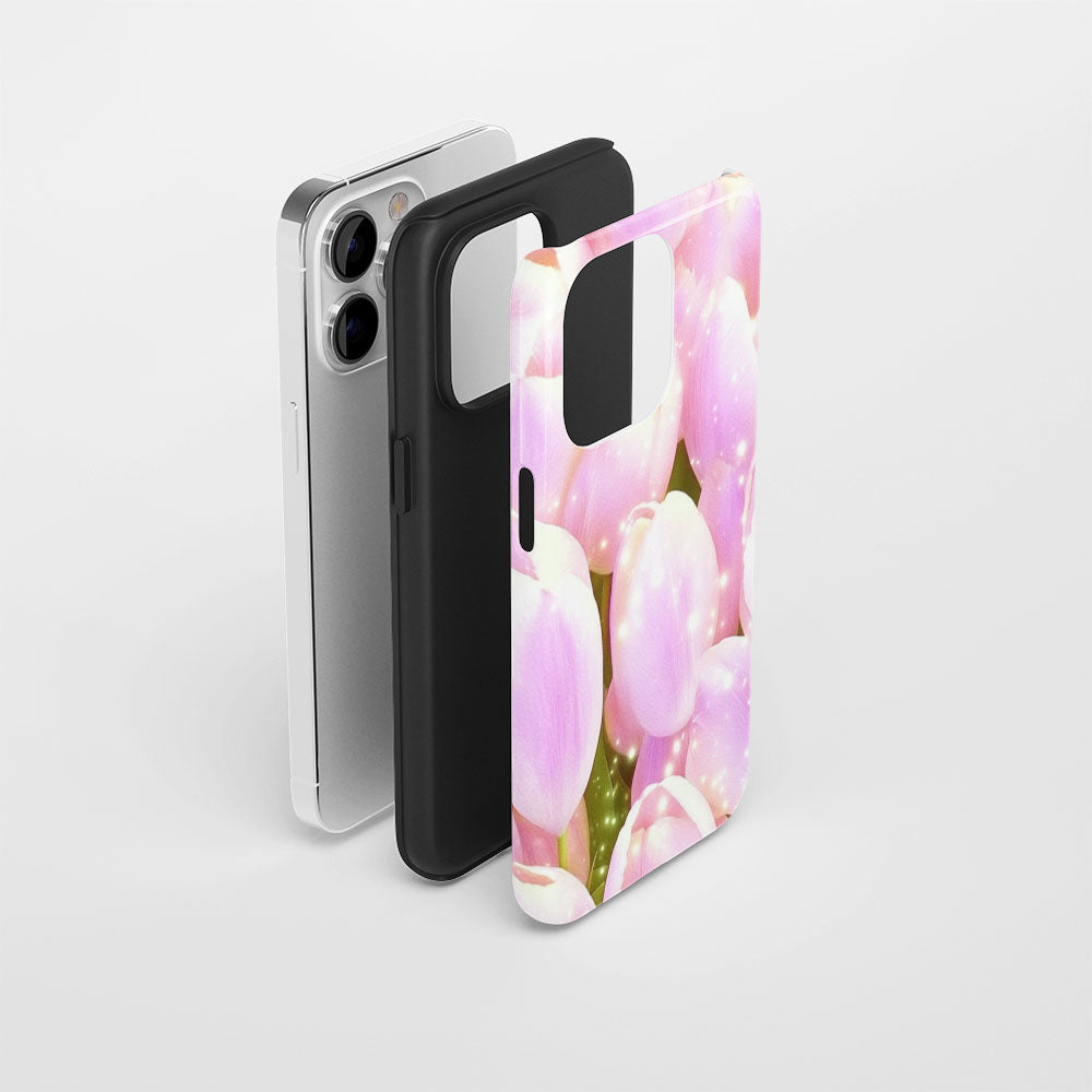 Double-Layer Semi-Handprinted Tough Matte Tulip iPhone Case