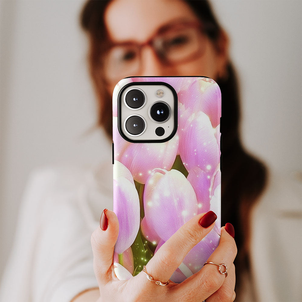 Double-Layer Semi-Handprinted Tough Matte Tulip iPhone Case