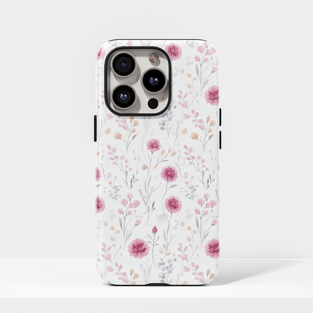 เคส iPhone ลายคาร์เนชั่นเคลือบด้าน 2 ชั้น พิมพ์ลายด้วยมือ 