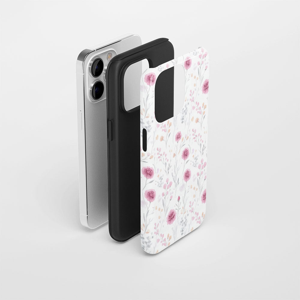 เคส iPhone ลายคาร์เนชั่นเคลือบด้าน 2 ชั้น พิมพ์ลายด้วยมือ 