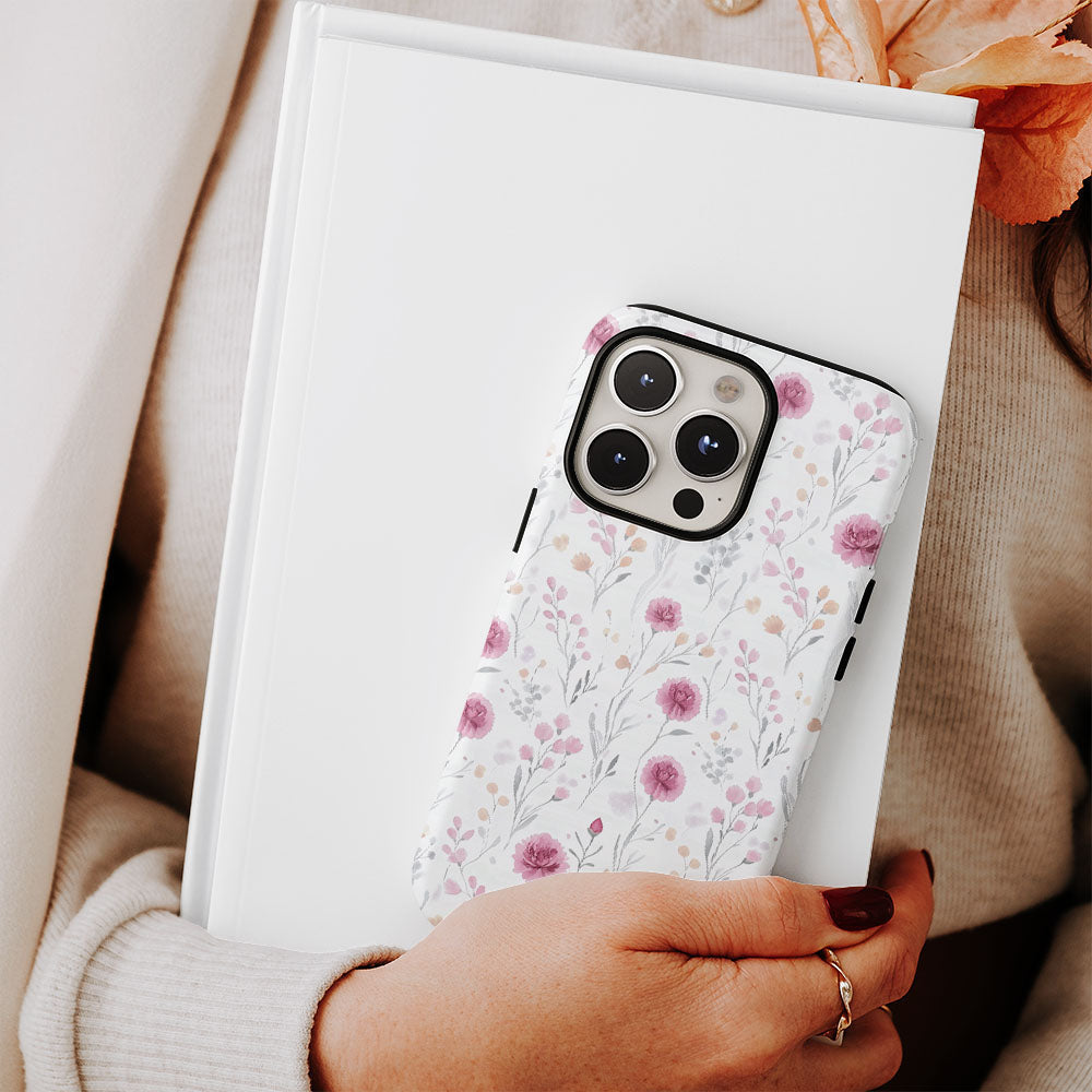 เคส iPhone ลายคาร์เนชั่นเคลือบด้าน 2 ชั้น พิมพ์ลายด้วยมือ 