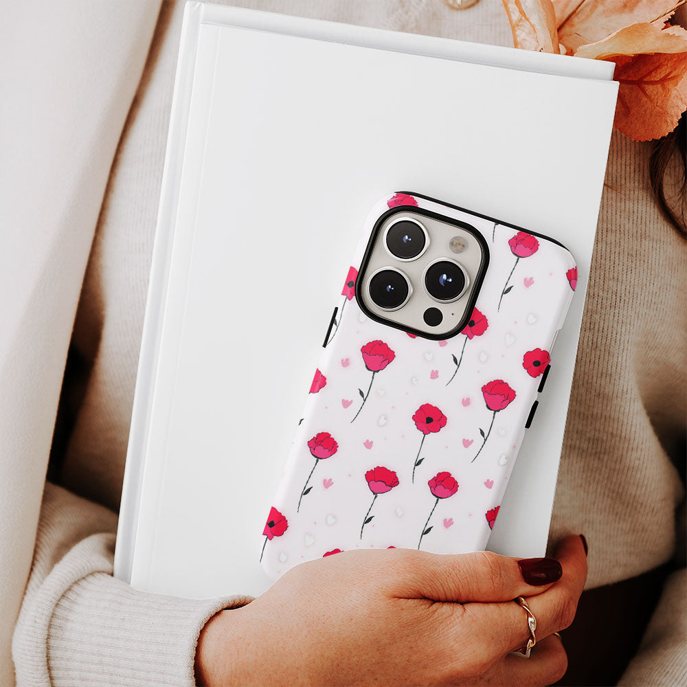 Double-Layer Semi-Handprinted Tough Matte Carnation iPhone Case