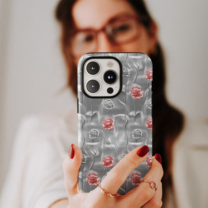 Double-Layer Semi-Handprinted Tough Matte Carnation iPhone Case