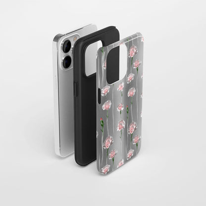 Double-Layer Semi-Handprinted Tough Matte Carnation iPhone Case