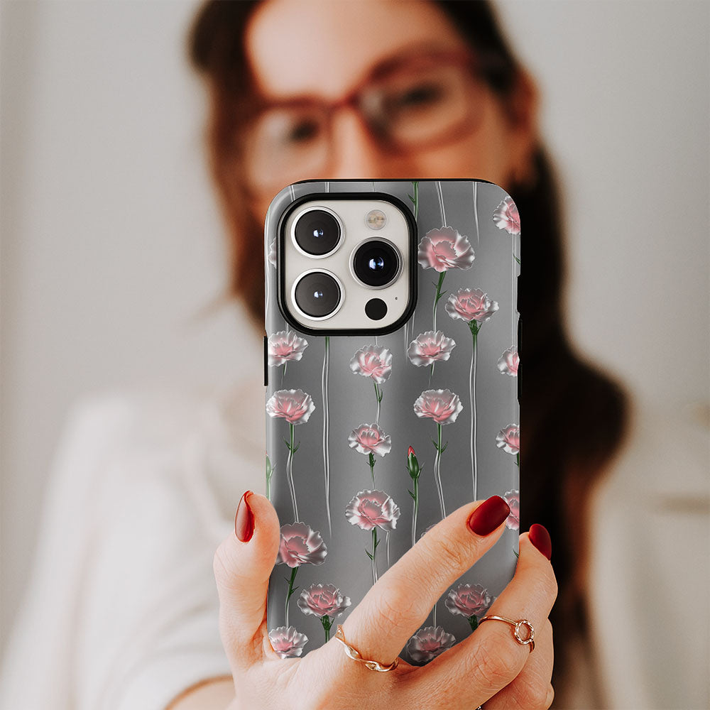 Double-Layer Semi-Handprinted Tough Matte Carnation iPhone Case