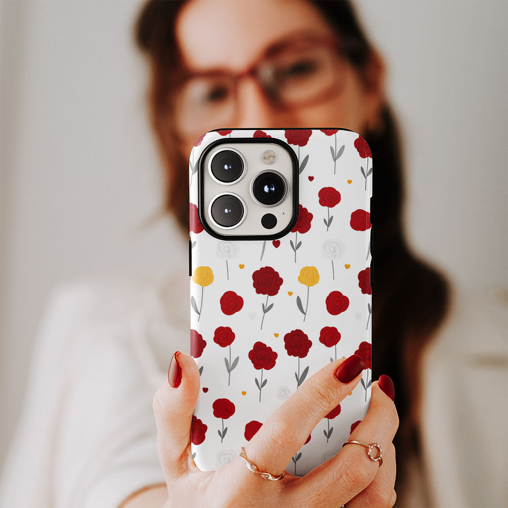 Double-Layer Semi-Handprinted Tough Matte Carnation iPhone Case