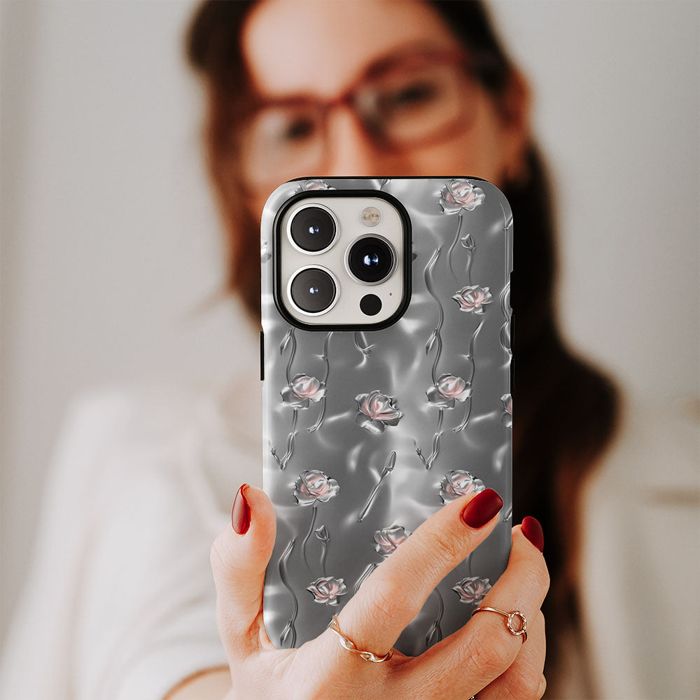 Double-Layer Semi-Handprinted Tough Matte Carnation iPhone Case