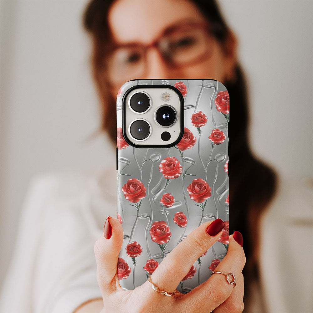 Double-Layer Semi-Handprinted Tough Matte Carnation iPhone Case