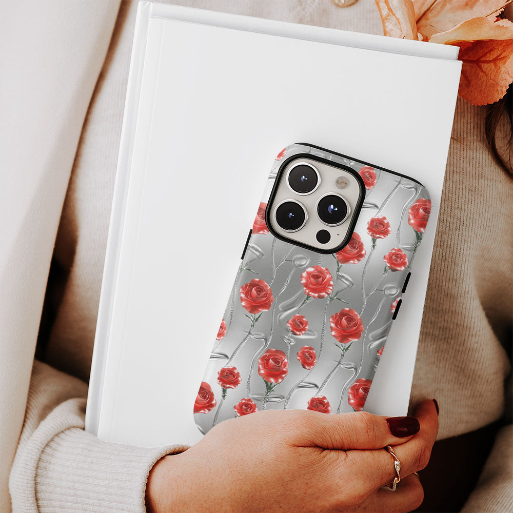 Double-Layer Semi-Handprinted Tough Matte Carnation iPhone Case