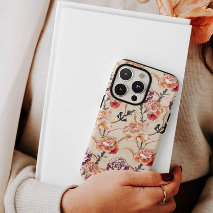 Double-Layer Semi-Handprinted Tough Matte Carnation iPhone Case
