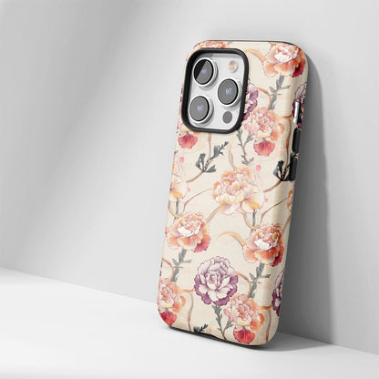 Double-Layer Semi-Handprinted Tough Matte Carnation iPhone Case