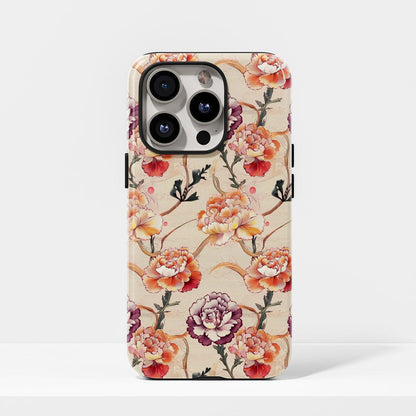 Double-Layer Semi-Handprinted Tough Matte Carnation iPhone Case