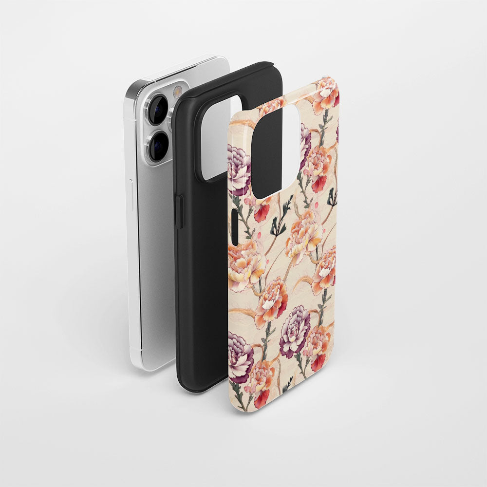 Double-Layer Semi-Handprinted Tough Matte Carnation iPhone Case