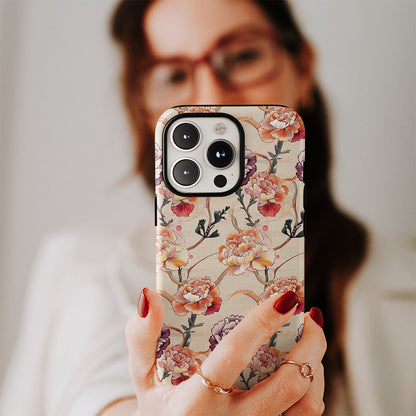 Double-Layer Semi-Handprinted Tough Matte Carnation iPhone Case