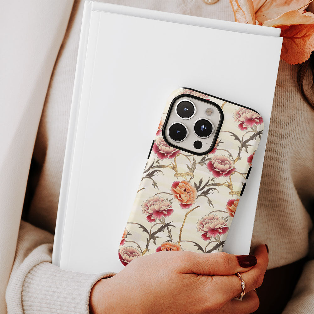 เคส iPhone ลายคาร์เนชั่นเคลือบด้าน 2 ชั้น พิมพ์ลายด้วยมือ 