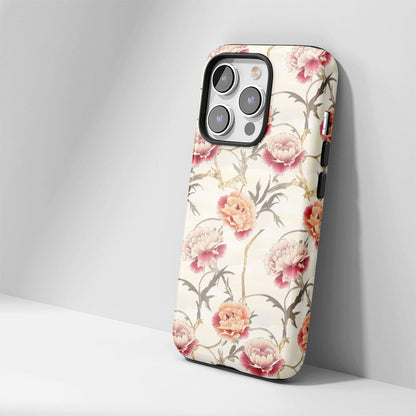เคส iPhone ลายคาร์เนชั่นเคลือบด้าน 2 ชั้น พิมพ์ลายด้วยมือ 