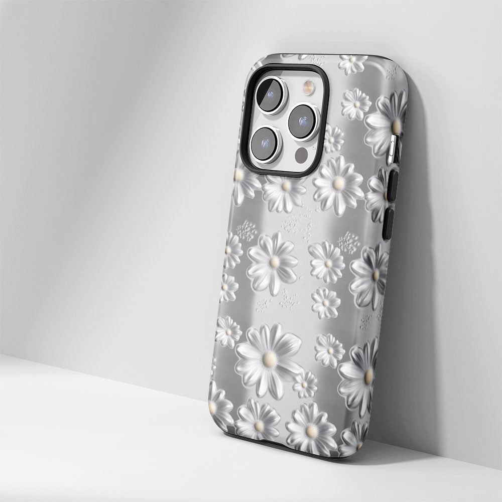 Double-Layer Semi-Handprinted Tough Matte Daisy iPhone Case