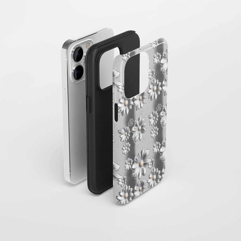 Double-Layer Semi-Handprinted Tough Matte Daisy iPhone Case