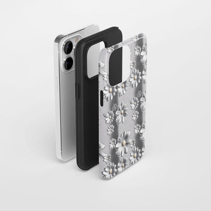 Double-Layer Semi-Handprinted Tough Matte Daisy iPhone Case