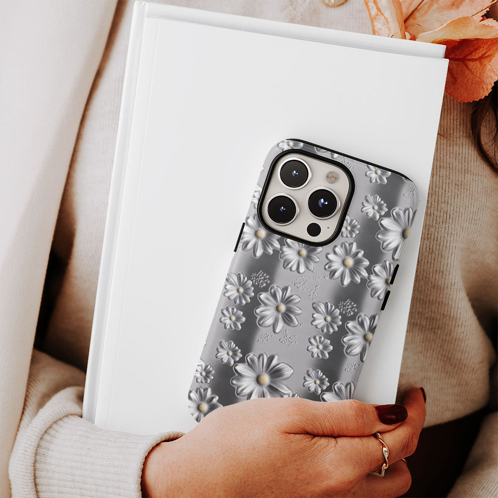Double-Layer Semi-Handprinted Tough Matte Daisy iPhone Case