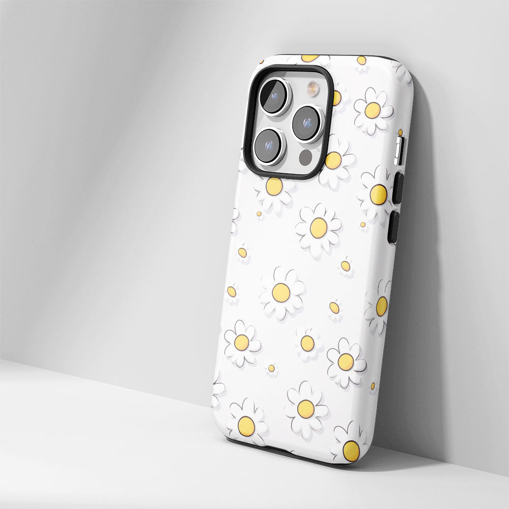 Double-Layer Semi-Handprinted Tough Matte Daisy iPhone Case