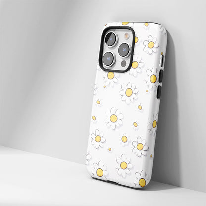 Double-Layer Semi-Handprinted Tough Matte Daisy iPhone Case