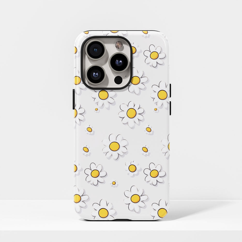 Double-Layer Semi-Handprinted Tough Matte Daisy iPhone Case