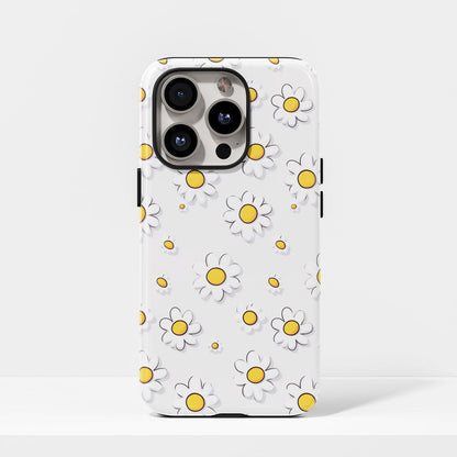 Double-Layer Semi-Handprinted Tough Matte Daisy iPhone Case