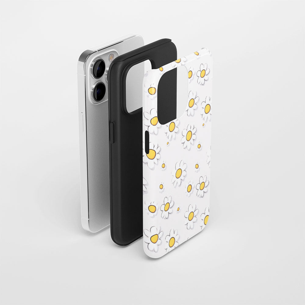 Double-Layer Semi-Handprinted Tough Matte Daisy iPhone Case