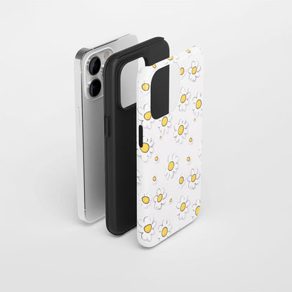 Double-Layer Semi-Handprinted Tough Matte Daisy iPhone Case