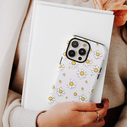 Double-Layer Semi-Handprinted Tough Matte Daisy iPhone Case