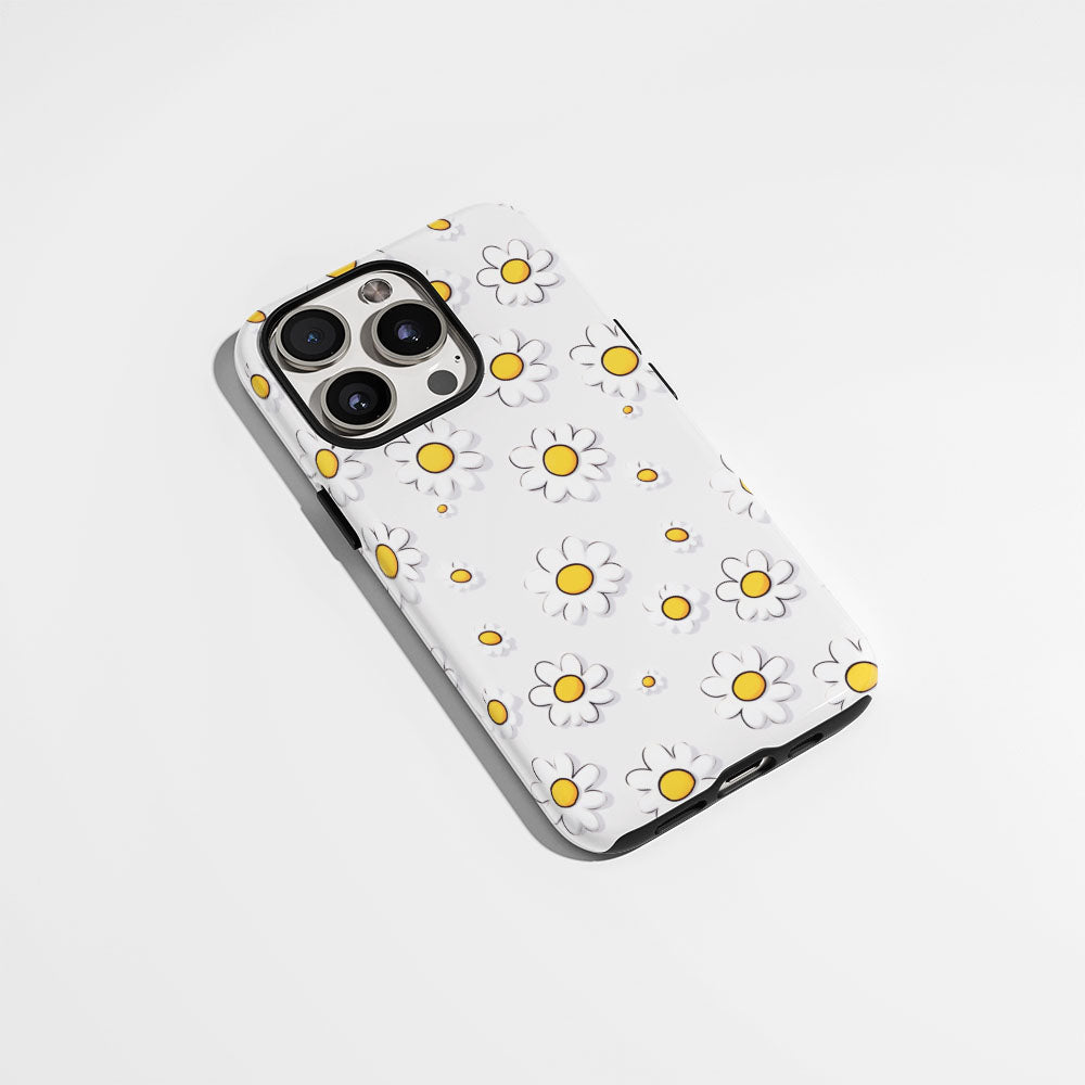 Double-Layer Semi-Handprinted Tough Matte Daisy iPhone Case