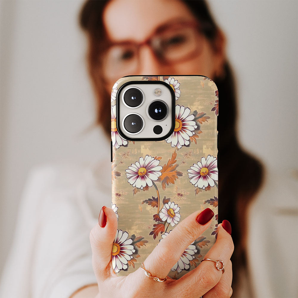 เคส iPhone ลายดอกเดซี่เคลือบด้าน 2 ชั้น พิมพ์ลายด้วยมือ 