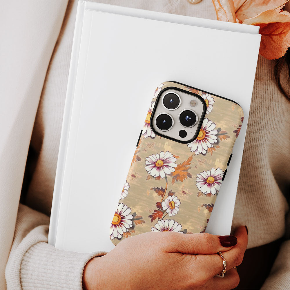 เคส iPhone ลายดอกเดซี่เคลือบด้าน 2 ชั้น พิมพ์ลายด้วยมือ 