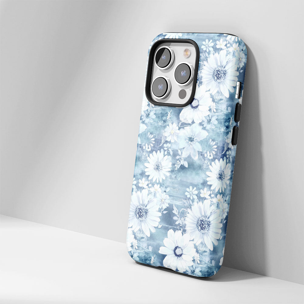 Double-Layer Semi-Handprinted Tough Matte Daisy iPhone Case