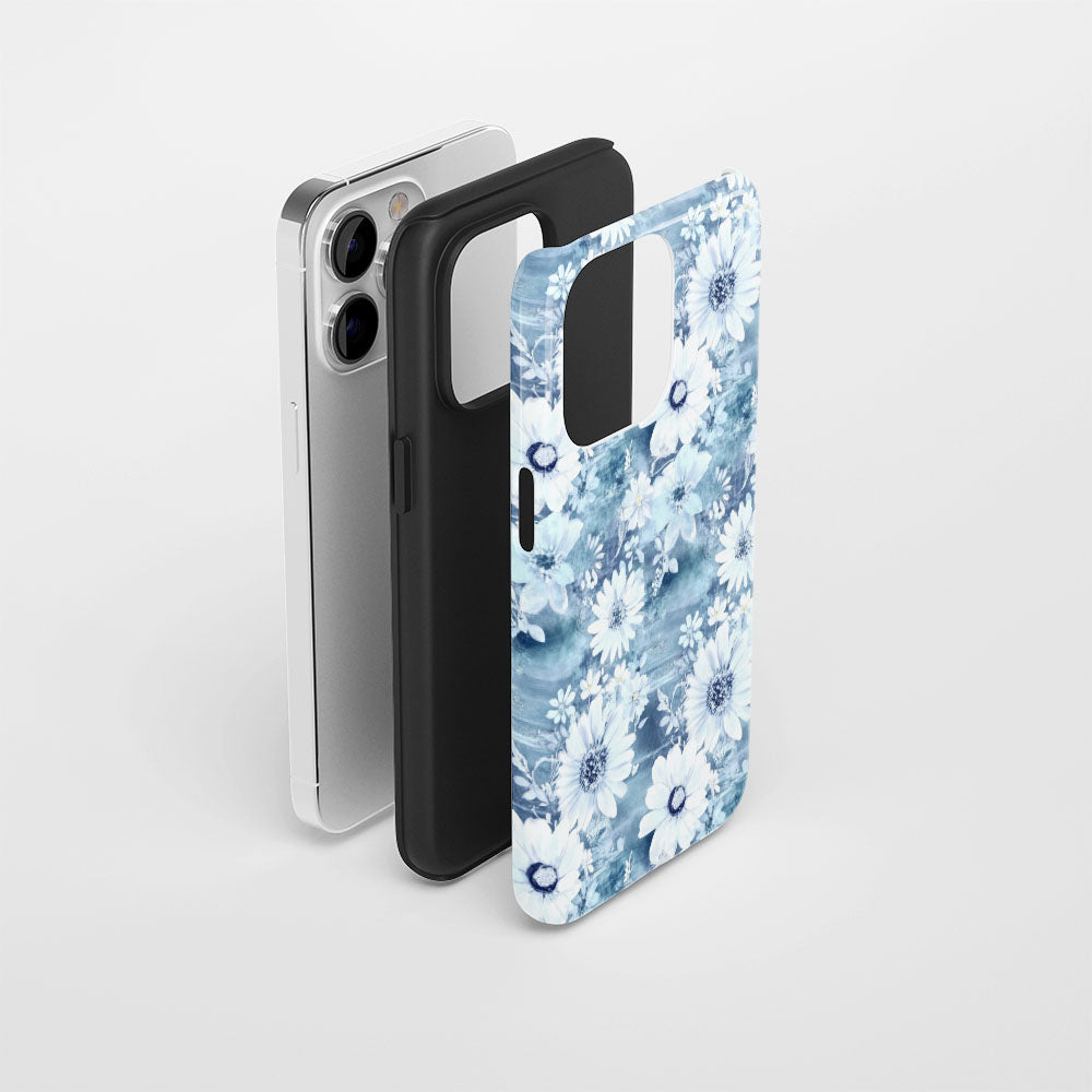 Double-Layer Semi-Handprinted Tough Matte Daisy iPhone Case