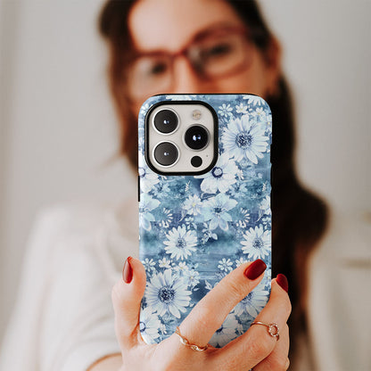 Double-Layer Semi-Handprinted Tough Matte Daisy iPhone Case