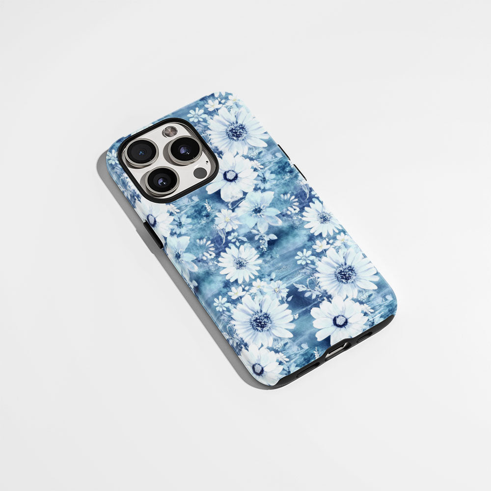 Double-Layer Semi-Handprinted Tough Matte Daisy iPhone Case