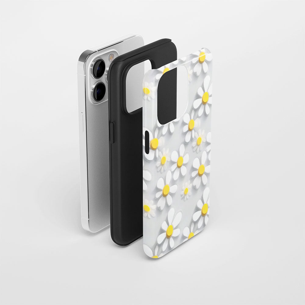 เคส iPhone ลายดอกเดซี่เคลือบด้าน 2 ชั้น พิมพ์ลายด้วยมือ 
