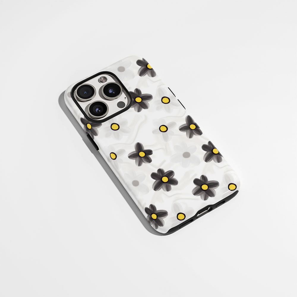 Double-Layer Semi-Handprinted Tough Matte Daisy iPhone Case