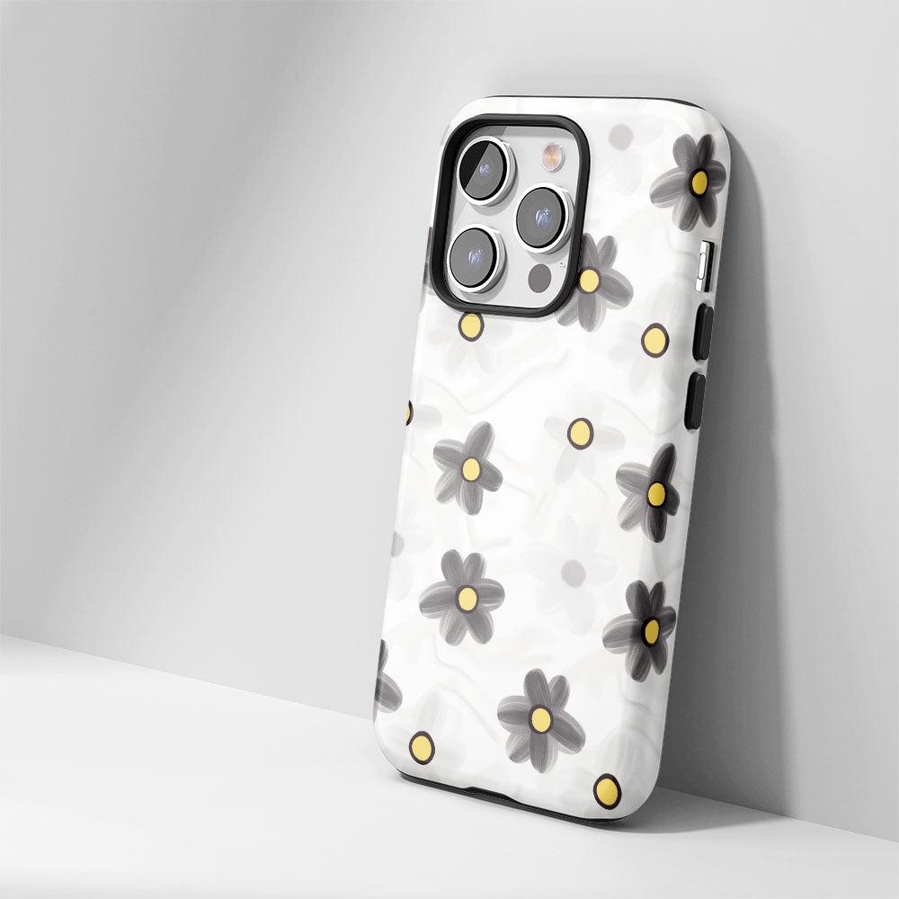 Double-Layer Semi-Handprinted Tough Matte Daisy iPhone Case