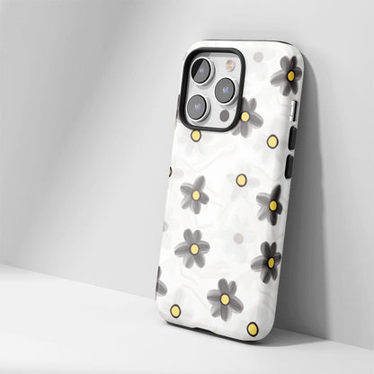 Double-Layer Semi-Handprinted Tough Matte Daisy iPhone Case