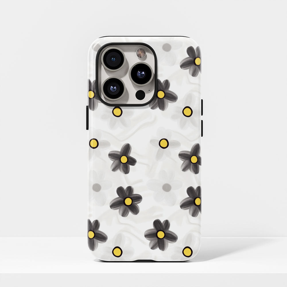 Double-Layer Semi-Handprinted Tough Matte Daisy iPhone Case